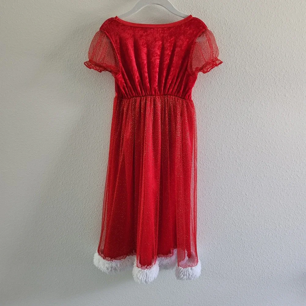Disney Princess Girls size 5T Red Snowflake Holiday dress Faux Fur Trim - Picture 9 of 10
